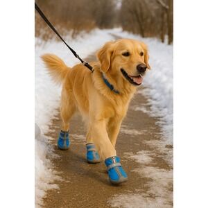 Qumy Pets Dog Boots Size 5 Blue Snow Heat Dog Paw Protect Reflective Adjustable